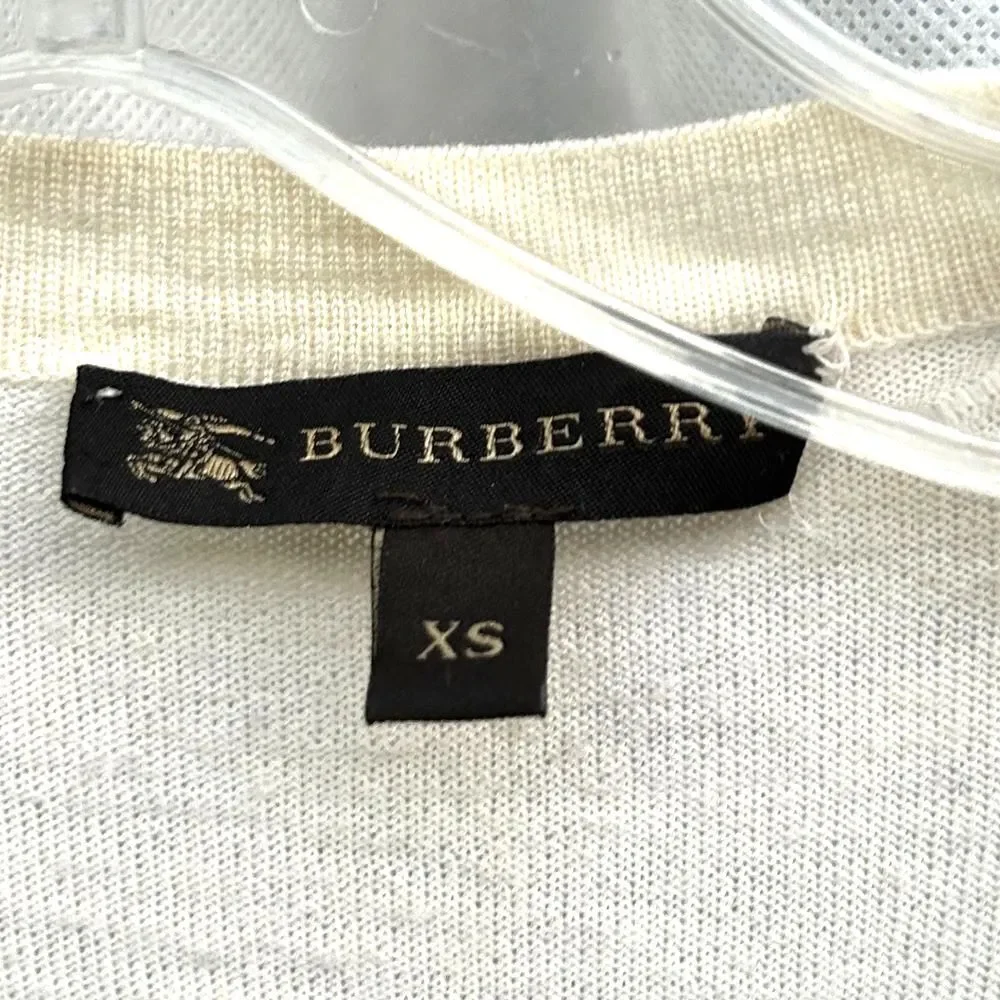 Burberry Cardigan Sweater Wool Womens Size XS Ruffle Scalloped Ivory Button Down